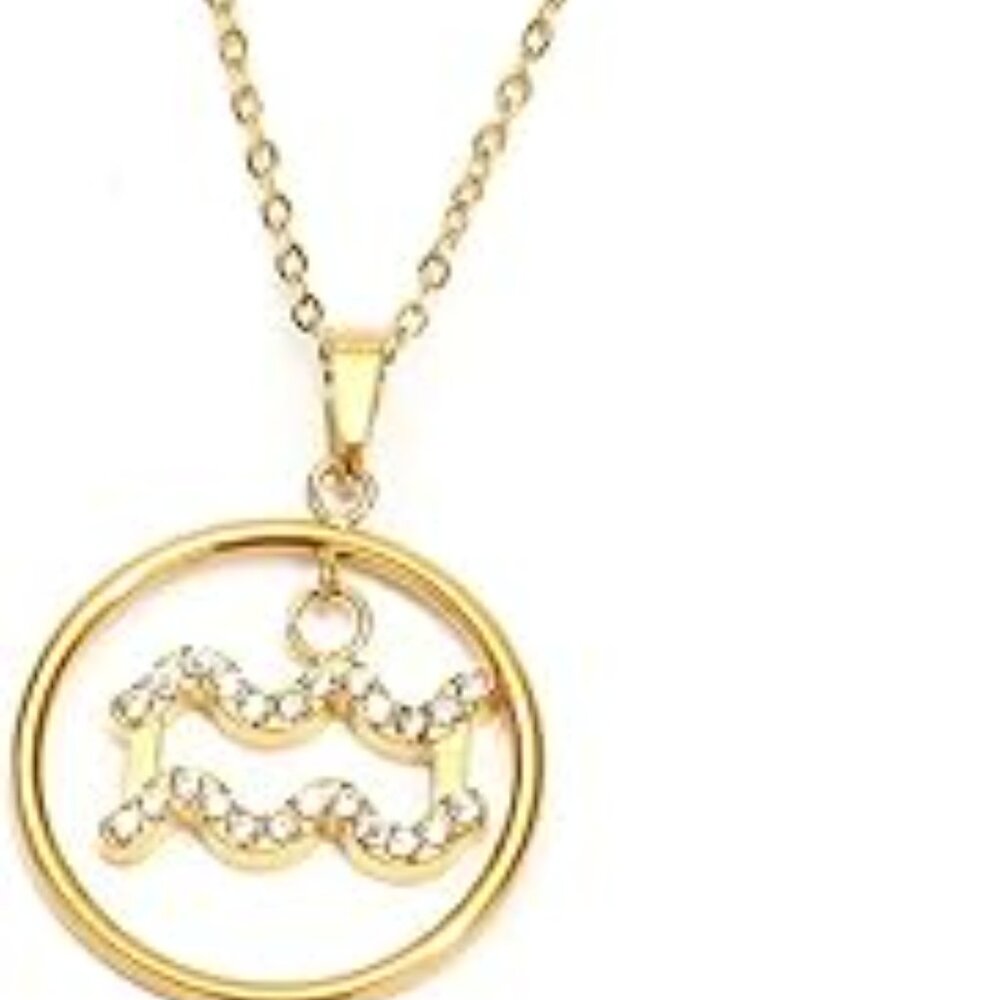 Aquarius Zodiac Necklace – Gold Pendant with Sparkling Birthstone Symbol | Astro